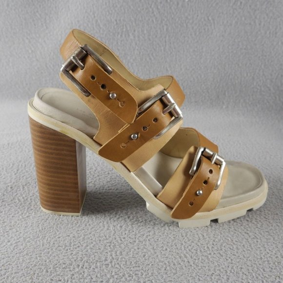 RAG & BONE Leather Two-Tone Sand BARON SANDAL HEELS W2528019R  WOM Size 5 60437. - Picture 1 of 6
